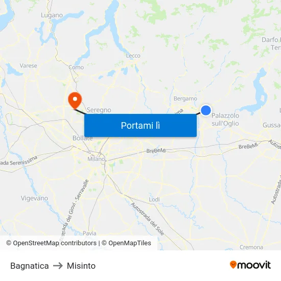 Bagnatica to Misinto map