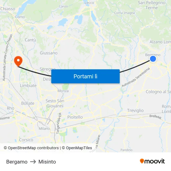 Bergamo to Misinto map