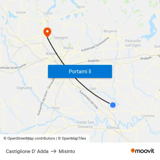 Castiglione D' Adda to Misinto map