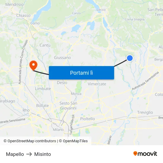 Mapello to Misinto map