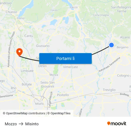 Mozzo to Misinto map
