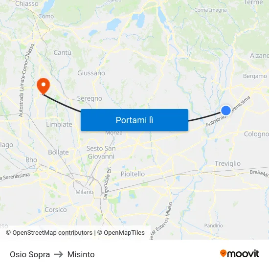 Osio Sopra to Misinto map