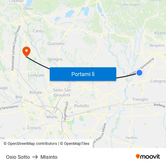 Osio Sotto to Misinto map