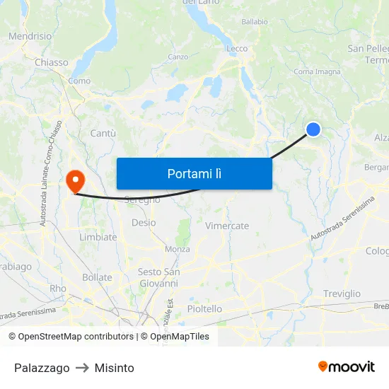 Palazzago to Misinto map