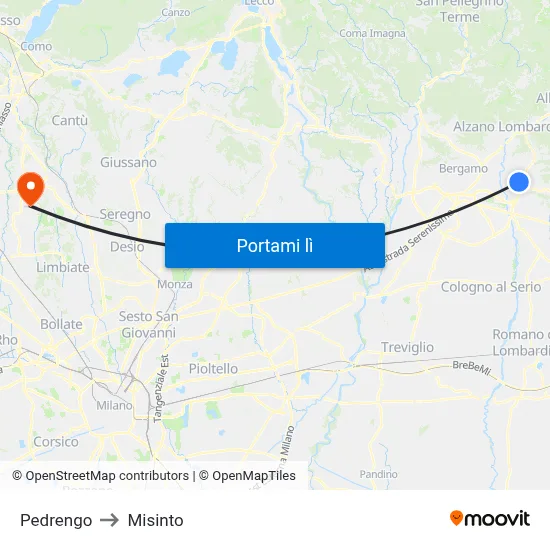 Pedrengo to Misinto map