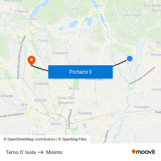 Terno D' Isola to Misinto map