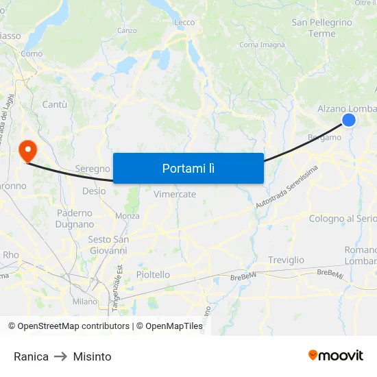 Ranica to Misinto map