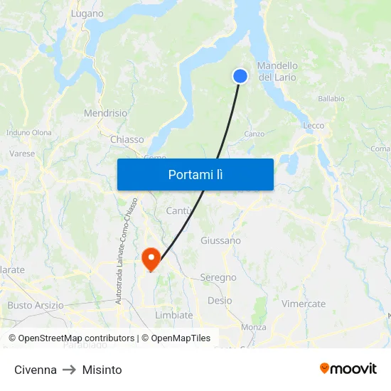 Civenna to Misinto map