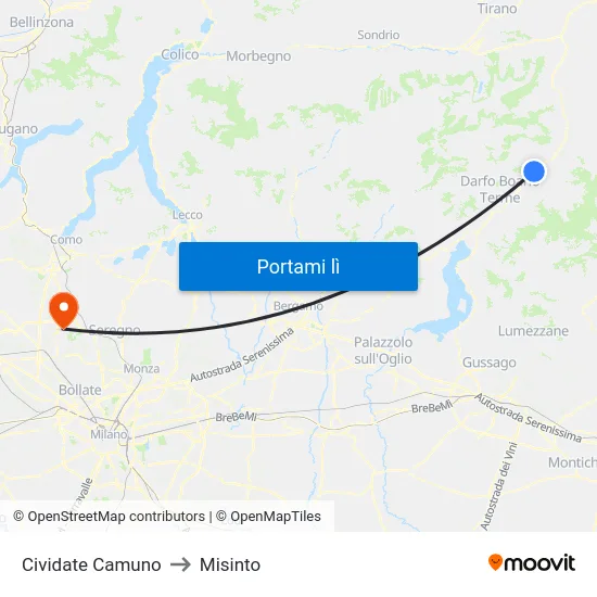 Cividate Camuno to Misinto map
