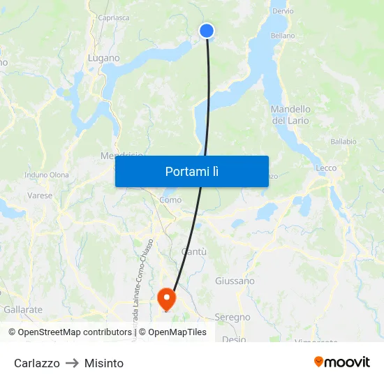 Carlazzo to Misinto map