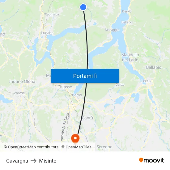 Cavargna to Misinto map
