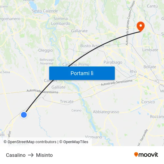 Casalino to Misinto map