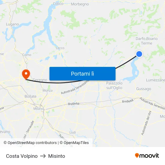 Costa Volpino to Misinto map