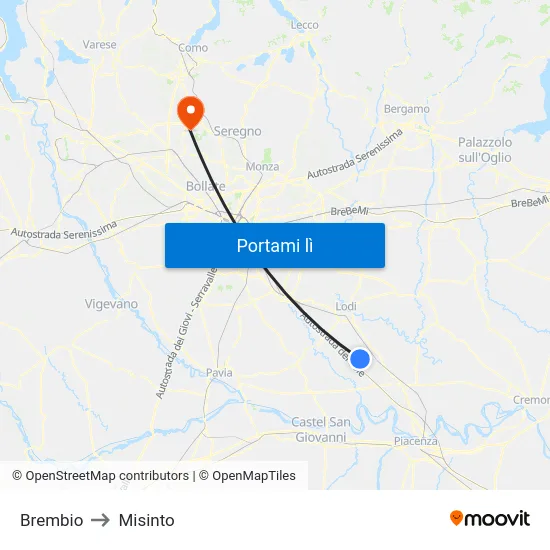 Brembio to Misinto map