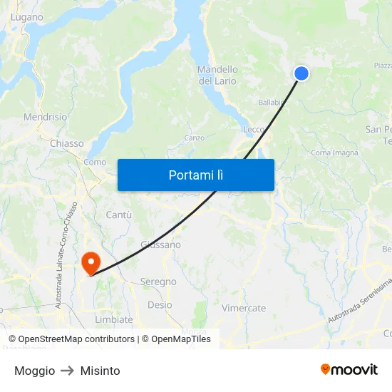 Moggio to Misinto map
