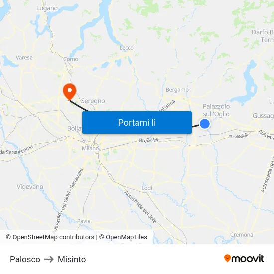 Palosco to Misinto map