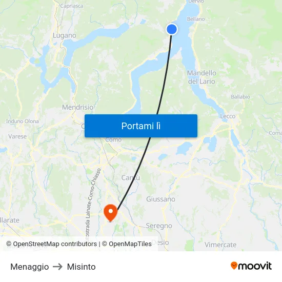 Menaggio to Misinto map