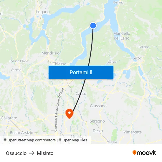 Ossuccio to Misinto map