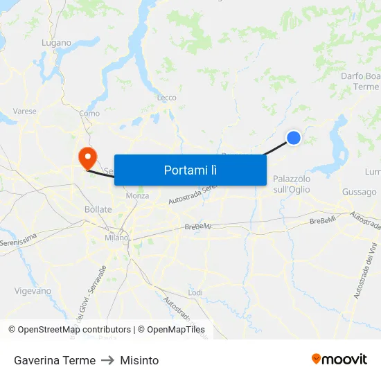 Gaverina Terme to Misinto map