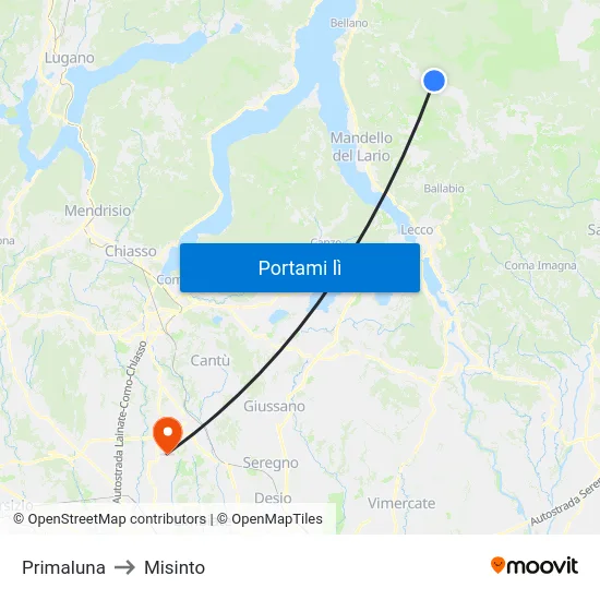Primaluna to Misinto map