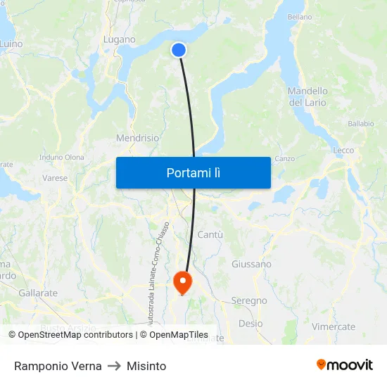 Ramponio Verna to Misinto map