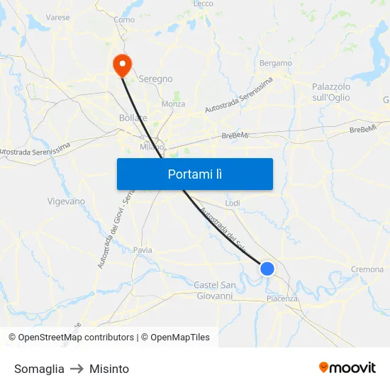 Somaglia to Misinto map