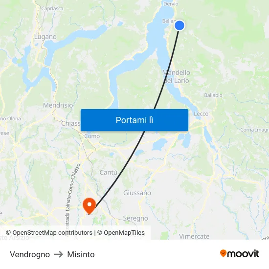 Vendrogno to Misinto map