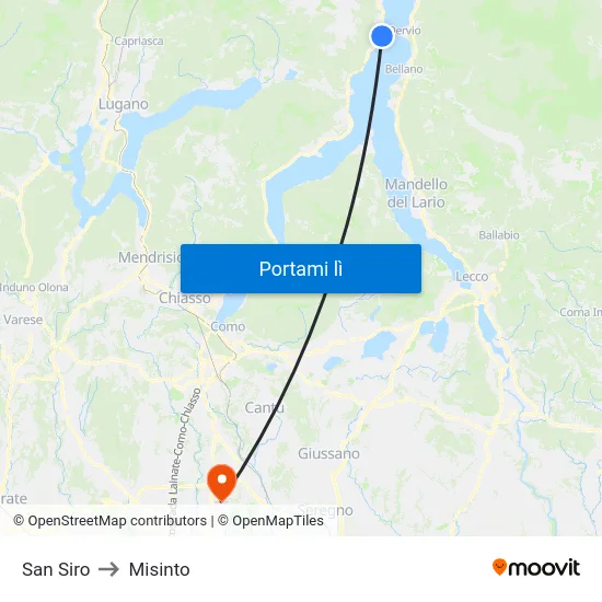 San Siro to Misinto map