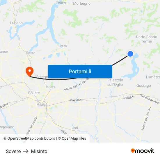 Sovere to Misinto map