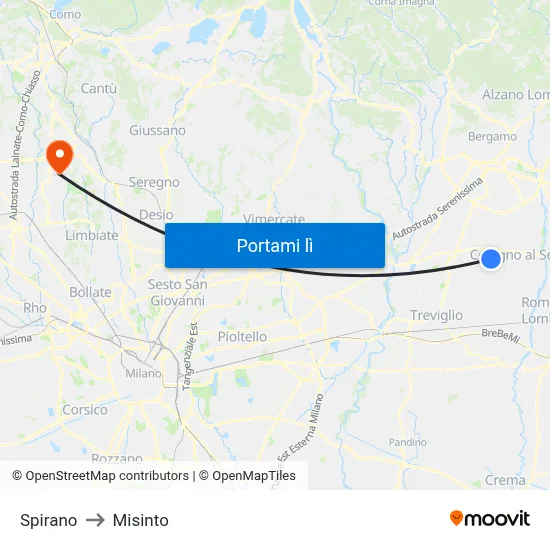 Spirano to Misinto map