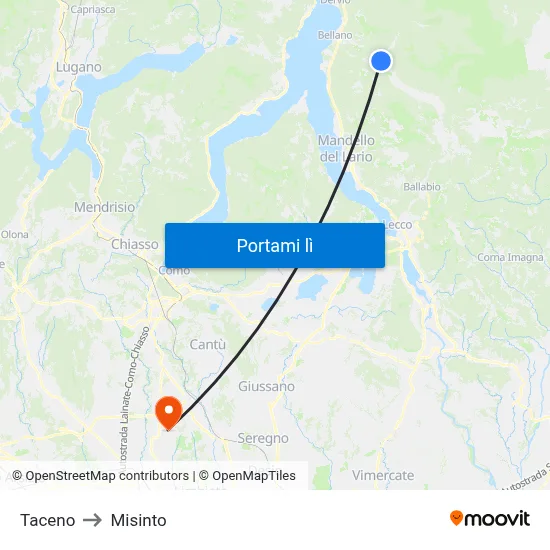 Taceno to Misinto map