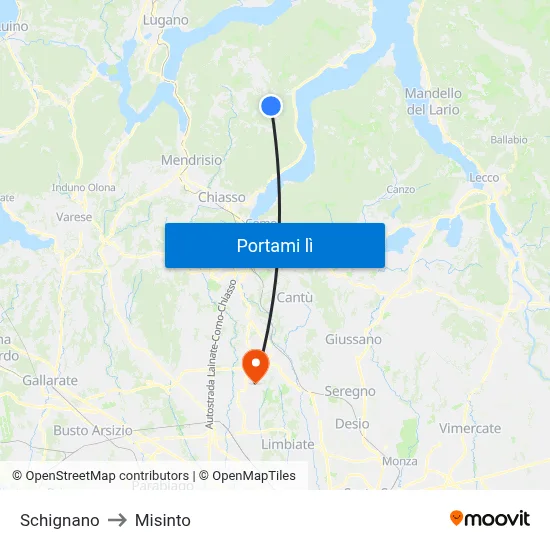 Schignano to Misinto map