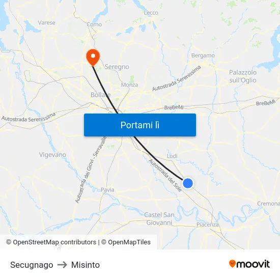 Secugnago to Misinto map