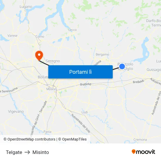 Telgate to Misinto map