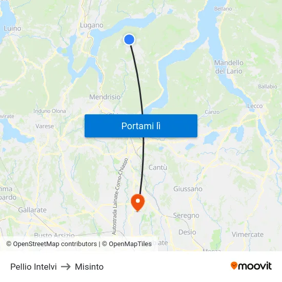 Pellio Intelvi to Misinto map
