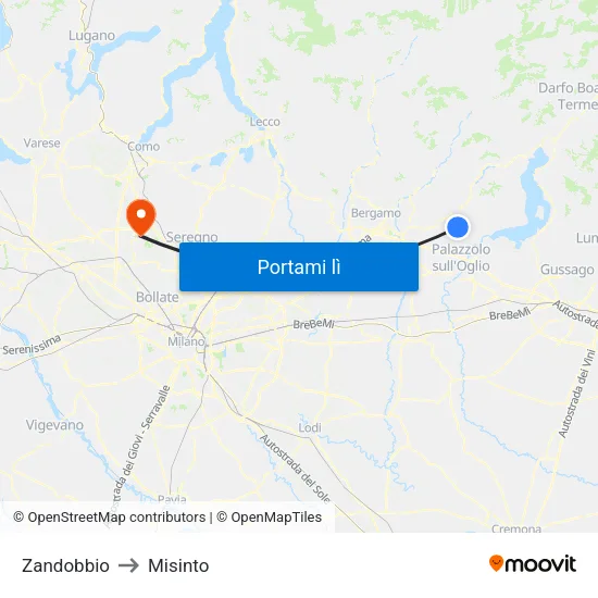 Zandobbio to Misinto map