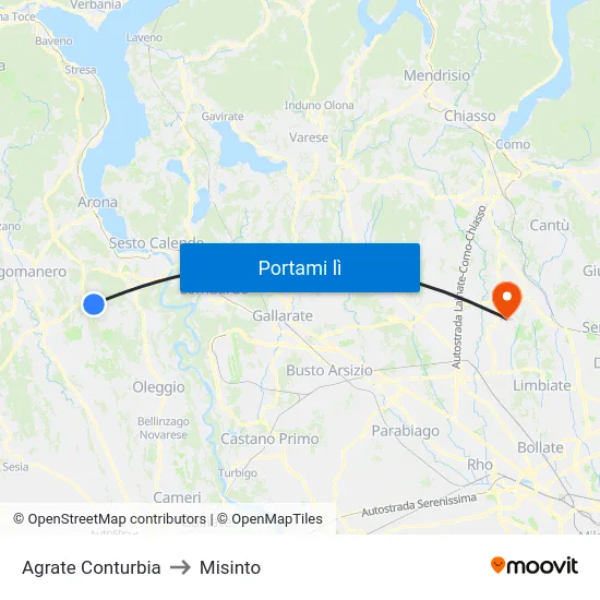 Agrate Conturbia to Misinto map