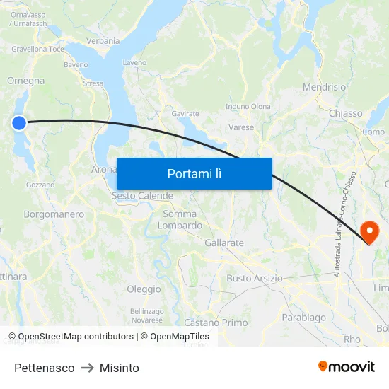 Pettenasco to Misinto map