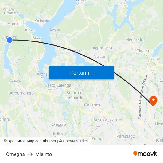 Omegna to Misinto map