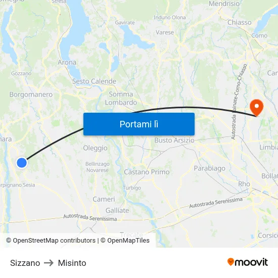 Sizzano to Misinto map