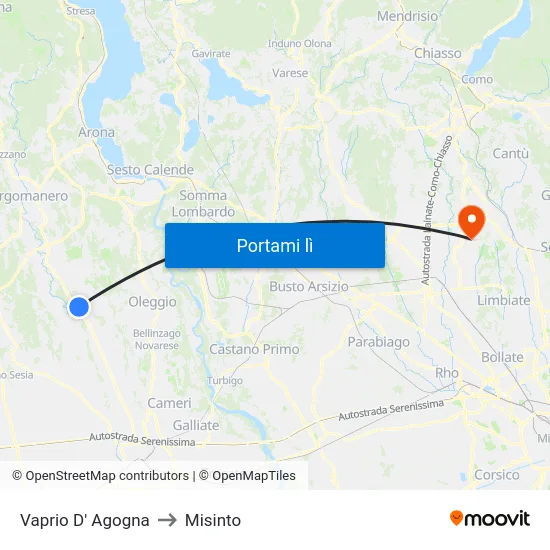 Vaprio D' Agogna to Misinto map