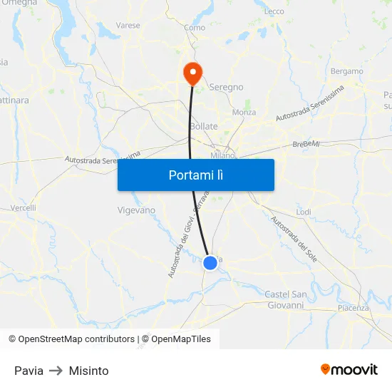 Pavia to Misinto map