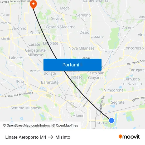 Linate Aeroporto M4 to Misinto map