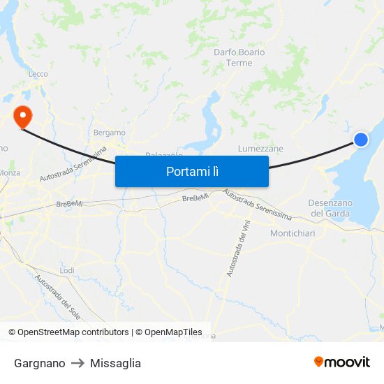 Gargnano to Missaglia map