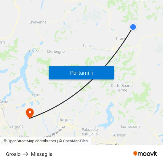 Grosio to Missaglia map