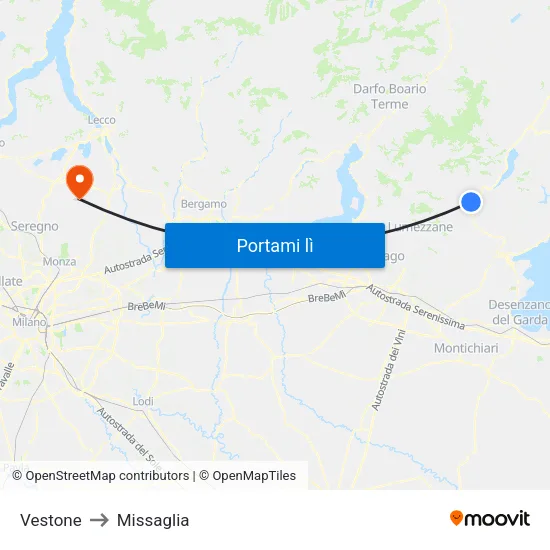 Vestone to Missaglia map