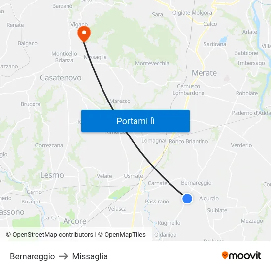 Bernareggio to Missaglia map