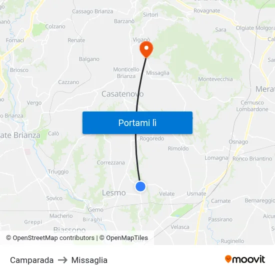 Camparada to Missaglia map