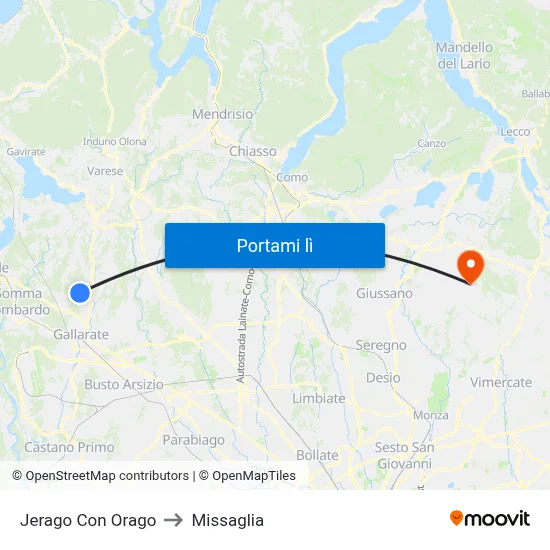 Jerago Con Orago to Missaglia map