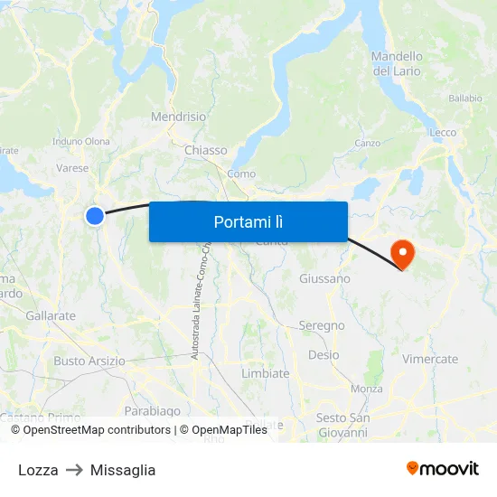 Lozza to Missaglia map